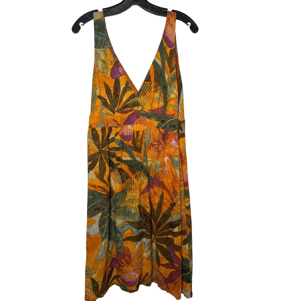 Jams World Sunset Flora Rayon V-Neck Empire Waist Dress Orange Green Floral Med - Picture 6 of 6